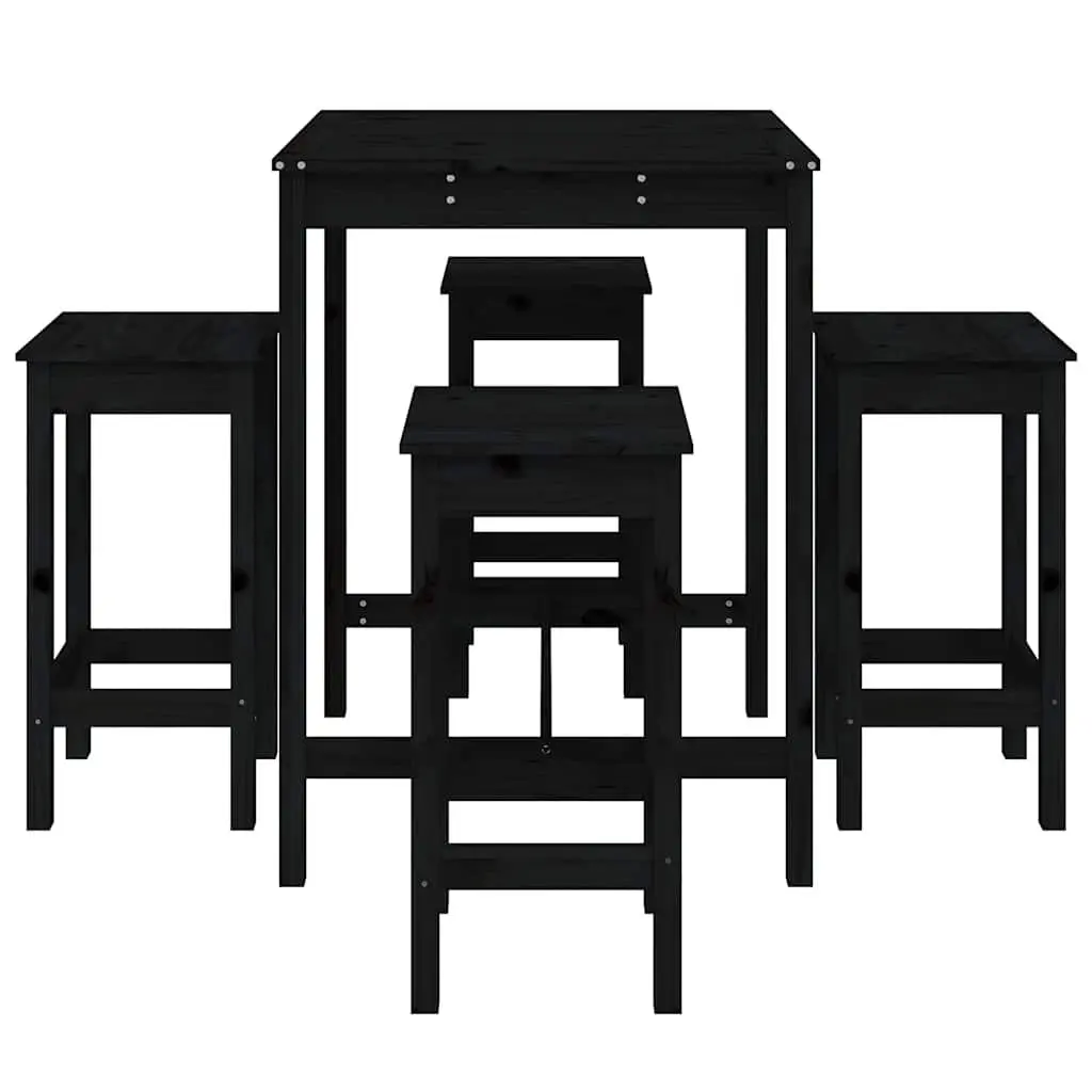 5 Piece Outdoor Bar Set Garden Patio Furniture Solid Wood Stools Table Black