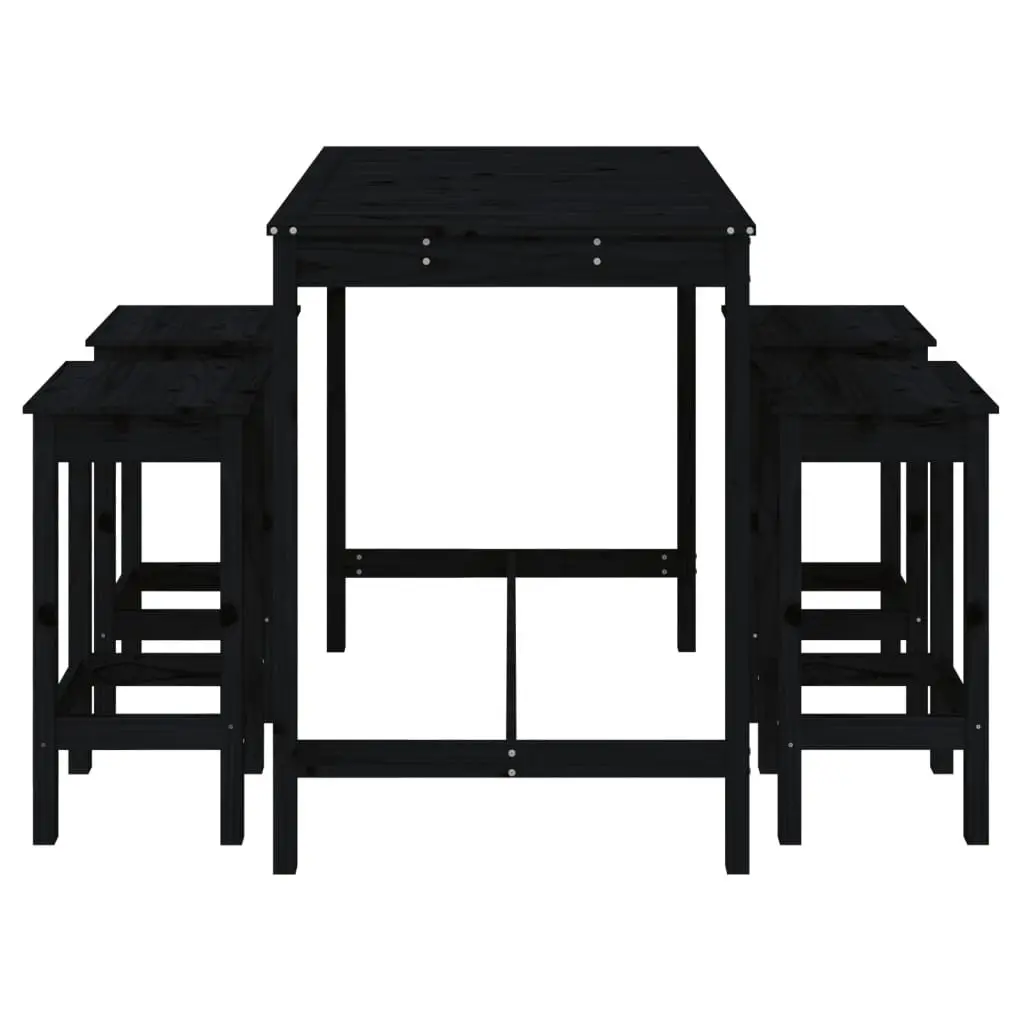 5 Piece Garden Bar Set Black Solid Pine Wood Outdoor Patio Furniture Stools