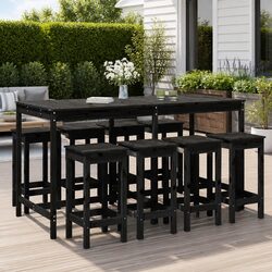 Garden Bar Furniture Set 9 Piece Outdoor Patio Dining Stools Table Black Wood