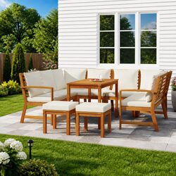 Compact 9-Piece Garden Dining Set with Cushions