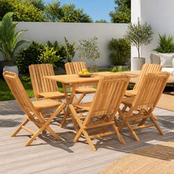 Compact 7 Piece Teak Wood Dining Set for Outdoor Spaces