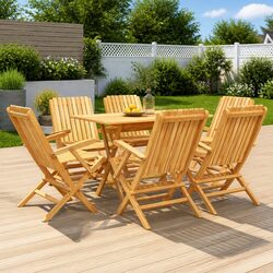 Compact 7 Piece Teak Wood Garden Dining Set