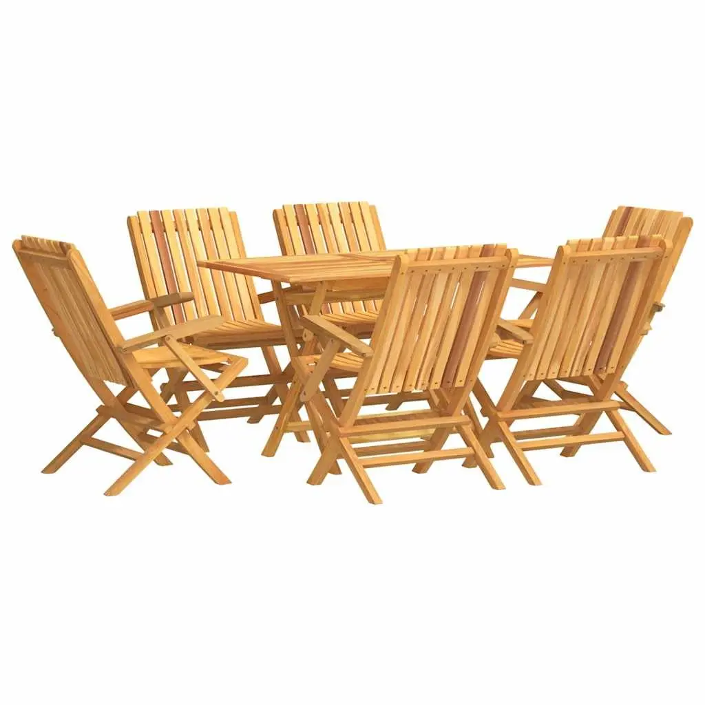 7 Piece Garden Dining Set Brown Solid Teak Wood Foldable Outdoor Table Chairs