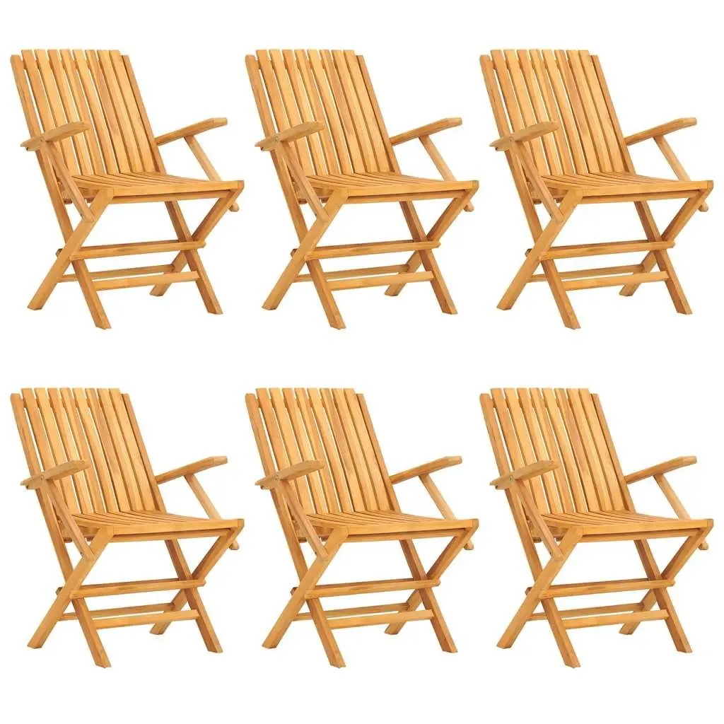7 Piece Garden Dining Set Brown Solid Teak Wood Foldable Outdoor Table Chairs
