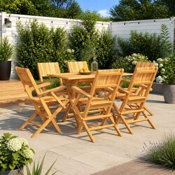 7 Piece Garden Dining Set Outdoor Furniture Teak Table Chairs Foldable