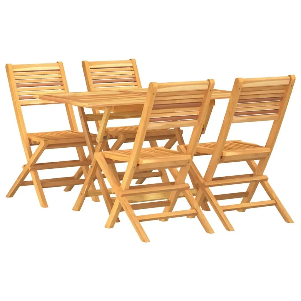 5 Piece Garden Dining Set Outdoor Furniture Teak Wood Table Chairs Foldable