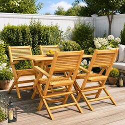 5 Piece Garden Dining Set Made from Solid Teak Wood