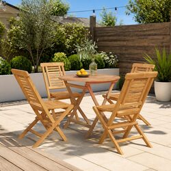 Concise 5 Piece Teak Wood Garden Dining Set with Foldable Chairs