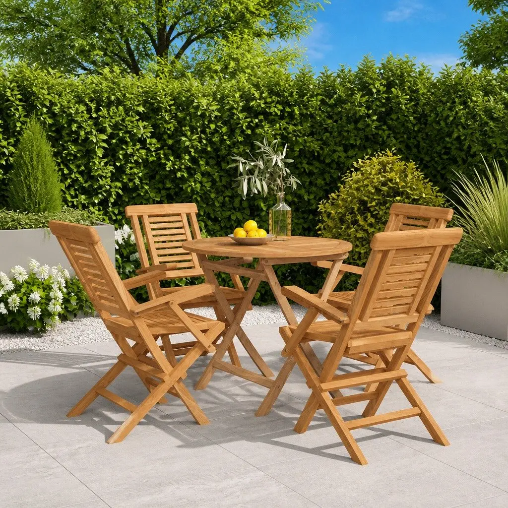 Garden Dining Set 5 Piece Outdoor Furniture Folding Table Chairs Brown Wood