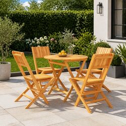 5 Piece Garden Dining Set Outdoor Furniture Teak Wood Table Chairs Folding