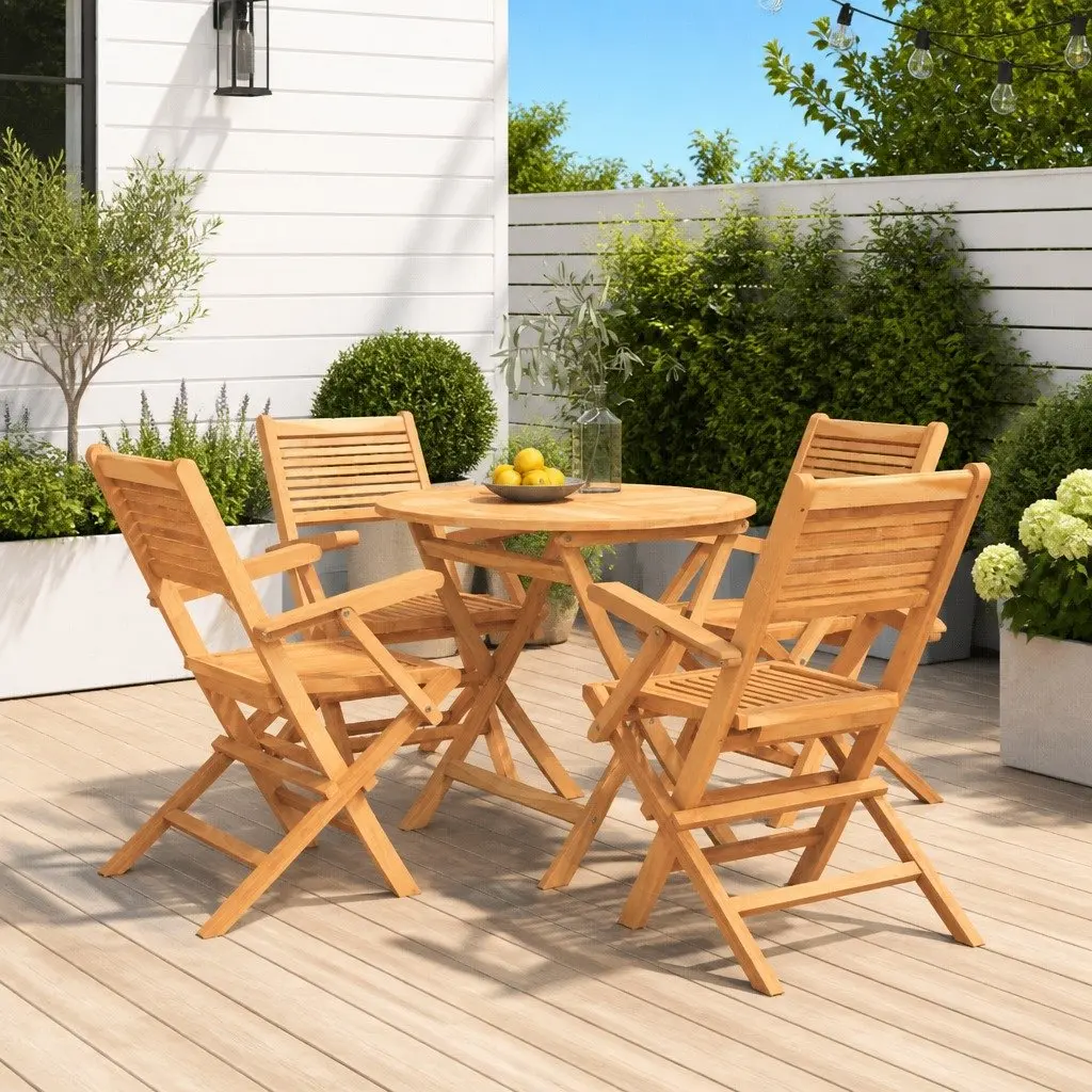 Garden Dining Set 5 Piece Outdoor Table Chair Backrest Slatted Foldable Patio