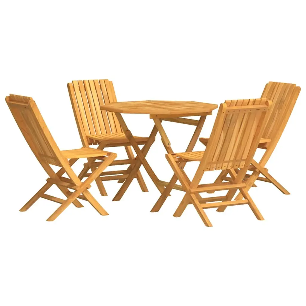 5 Piece Garden Dining Set Outdoor Table Chairs Teak Wood Brown Furniture