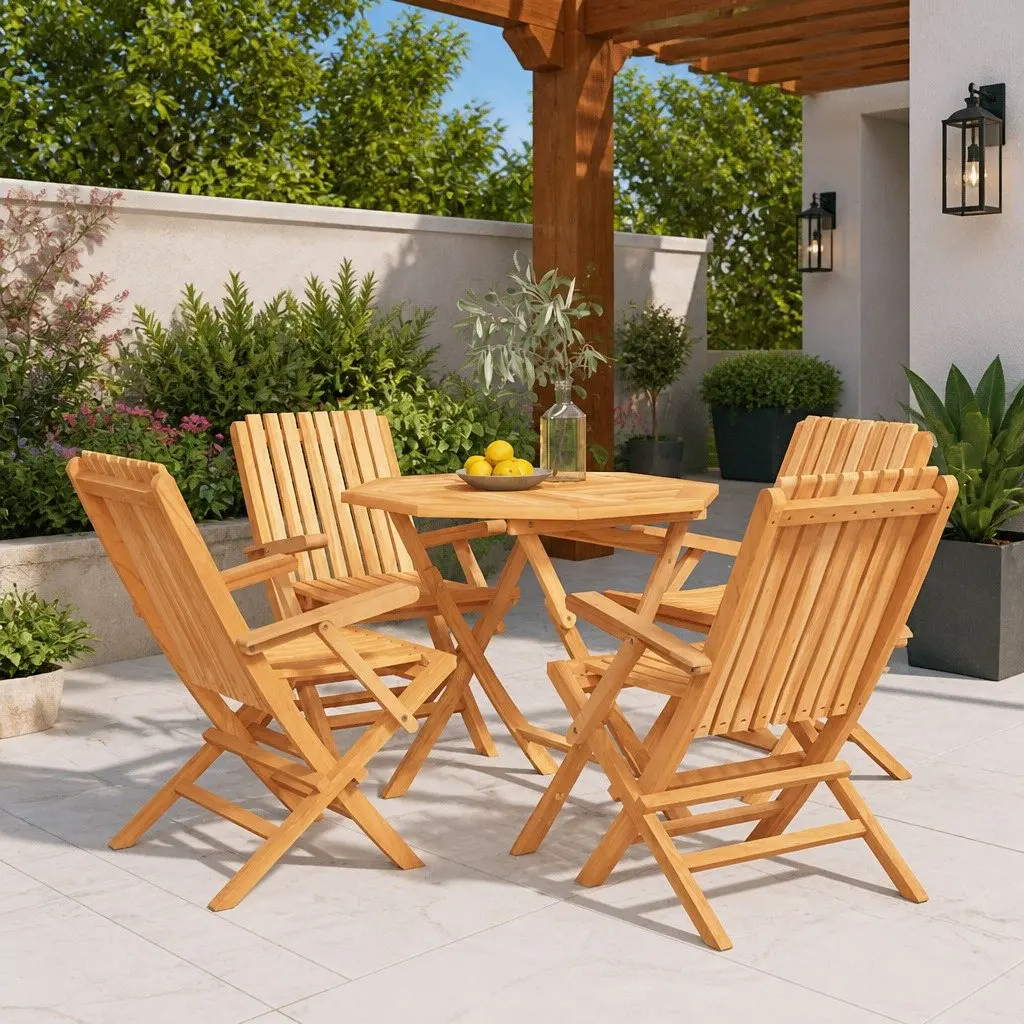 5 Piece Garden Dining Set Outdoor Table Chair Foldable Patio Furniture