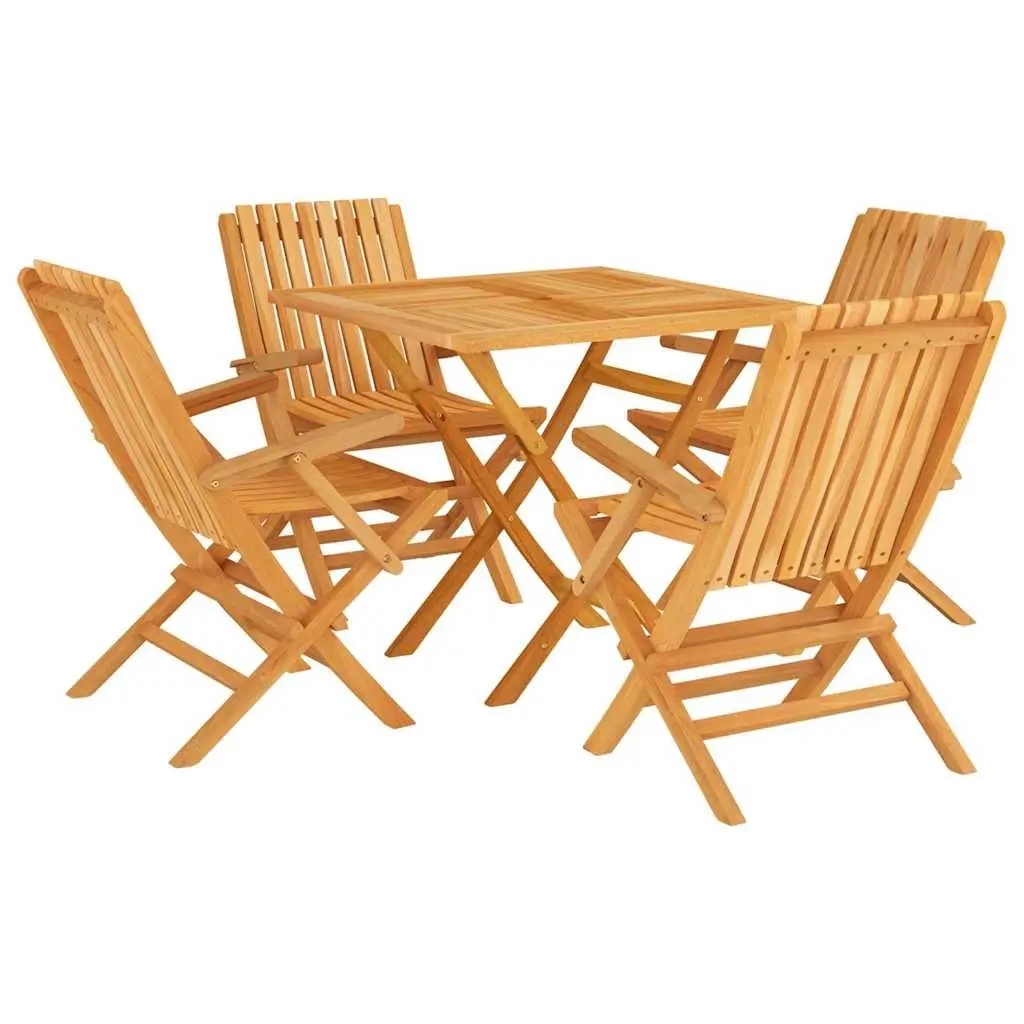 5 Piece Garden Dining Set Outdoor Furniture Teak Wood Table Chairs Brown