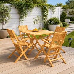 Compact 5 Piece Outdoor Dining Set with Slatted Chairs
