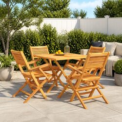 5 Piece Garden Dining Set Outdoor Furniture Teak Wood Table Chairs Brown