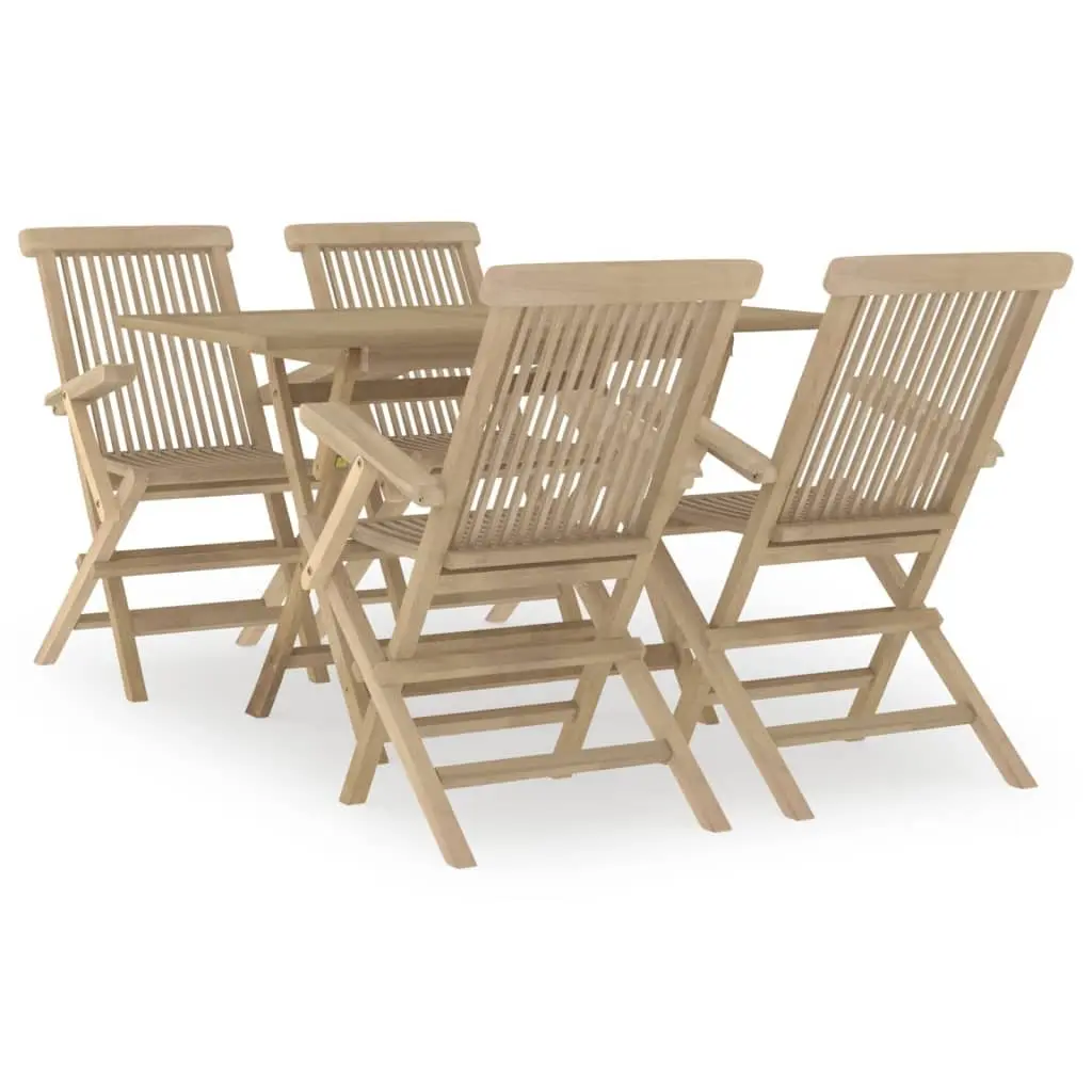 Garden Dining Set 5 Piece Outdoor Furniture Grey Wooden Table Chairs Foldable