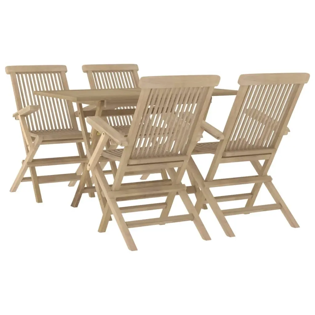 Garden Dining Set 5 Piece Outdoor Furniture Grey Wooden Table Chairs Foldable