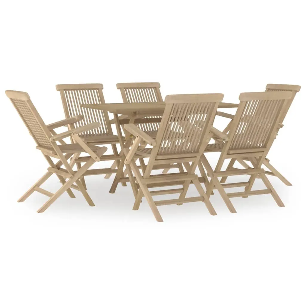7 Piece Garden Dining Set Grey Solid Teak Wood Outdoor Furniture Table Chairs