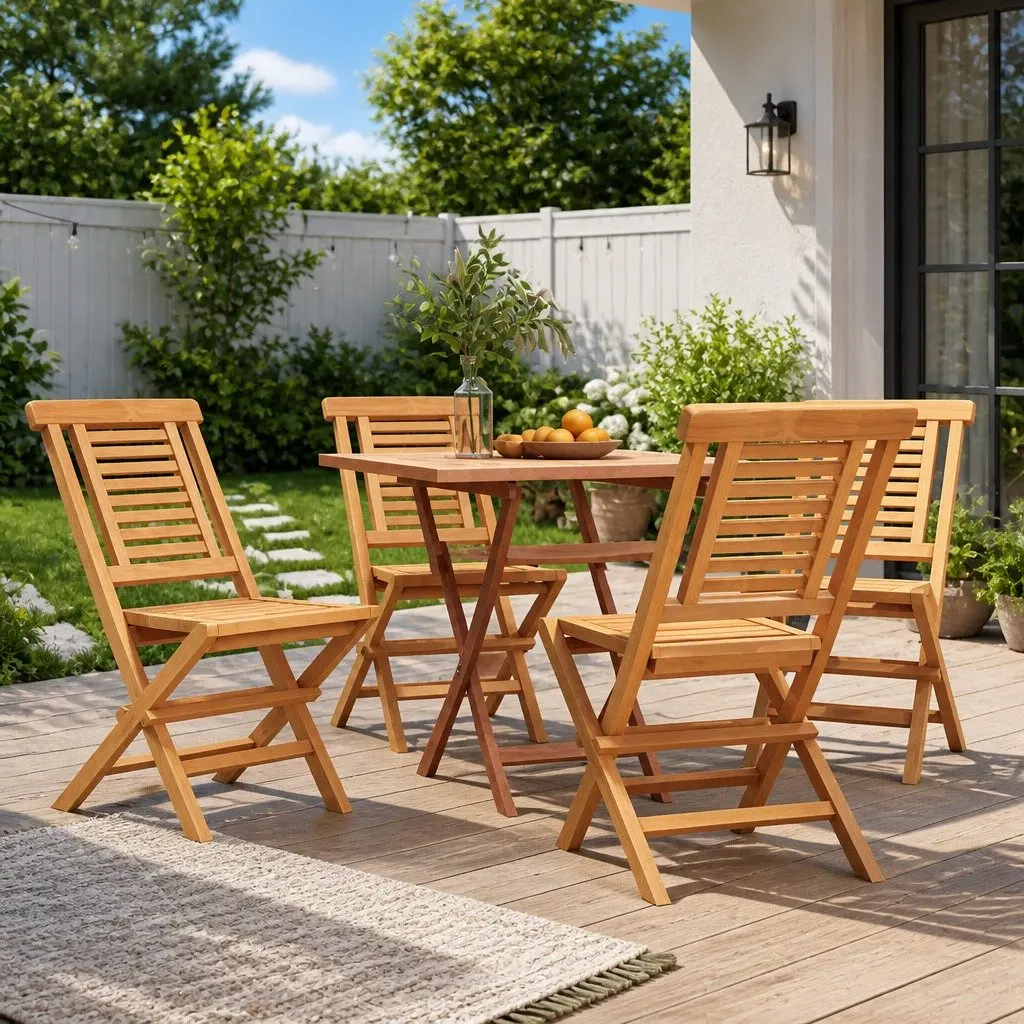 Folding Garden Chairs Brown 4 Piece Outdoor Wooden Seating with Backrest