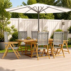 Wooden Folding Garden Chairs Set 6 pcs Outdoor Seating Backrest Slatted Design