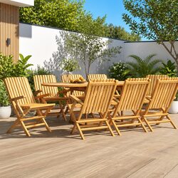 Compact Wooden Folding Garden Chairs Set of 8
