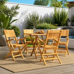Set of 4 Folding Garden Chairs - Teak Brown Finish
