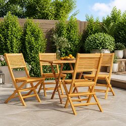 4 pcs Outdoor Folding Chairs with Slatted Back for Comfort