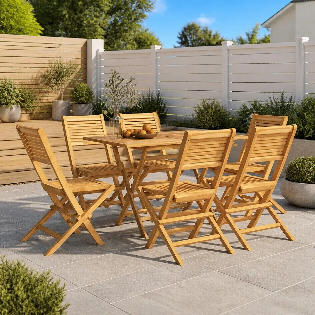 Outdoor Folding Garden Chairs Set of 6 in Teak