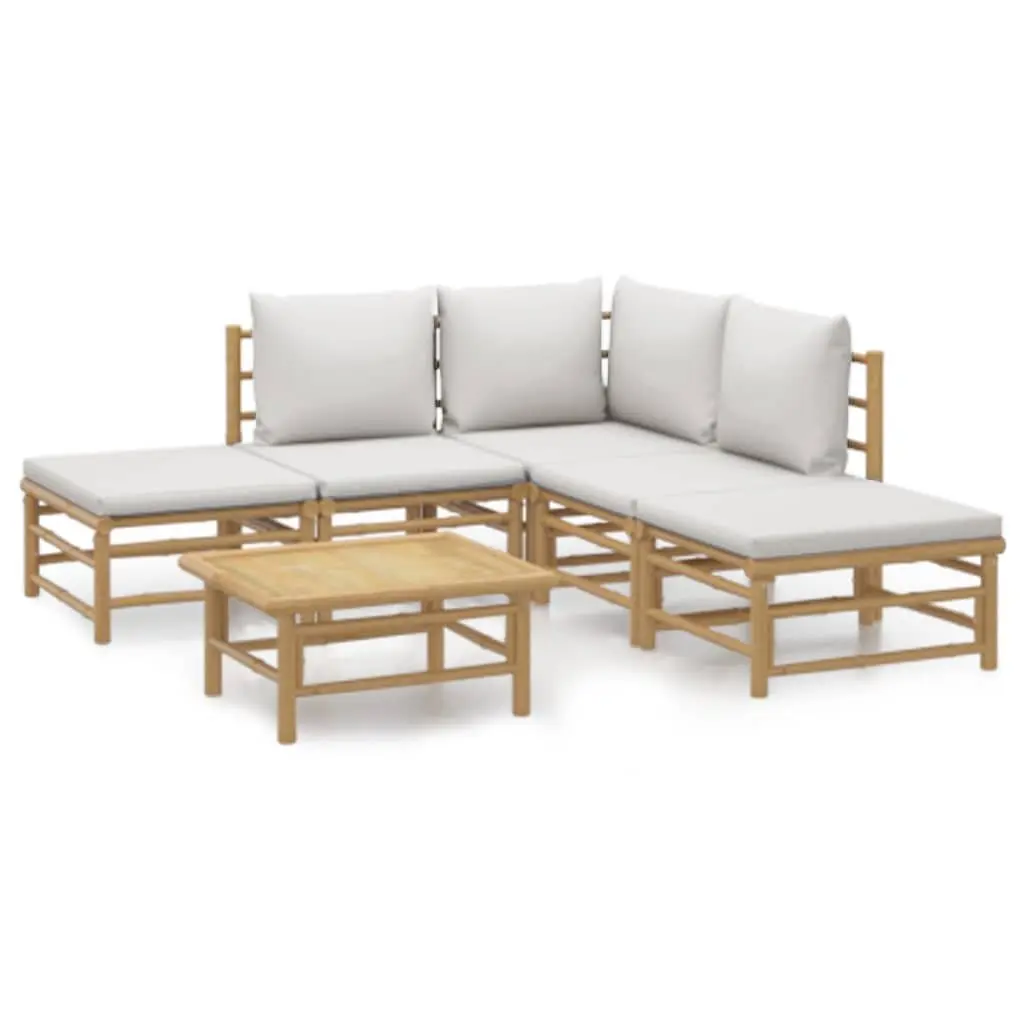 Garden Lounge Set Brown 6 Piece Bamboo Outdoor Furniture Modular Sofa with Cushions