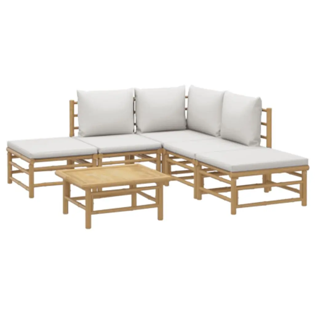 Garden Lounge Set Brown 6 Piece Bamboo Outdoor Furniture Modular Sofa with Cushions