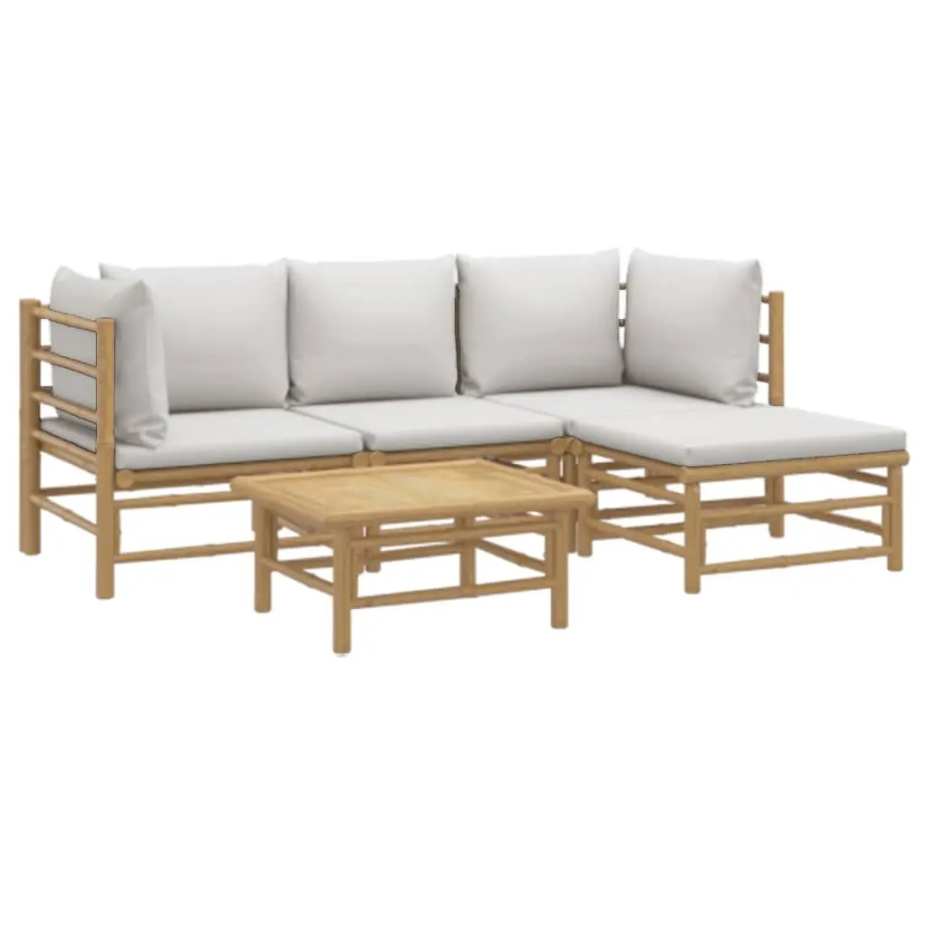 Bamboo Lounge Set Brown 5 Piece Outdoor Furniture Patio Sofa with Cushions