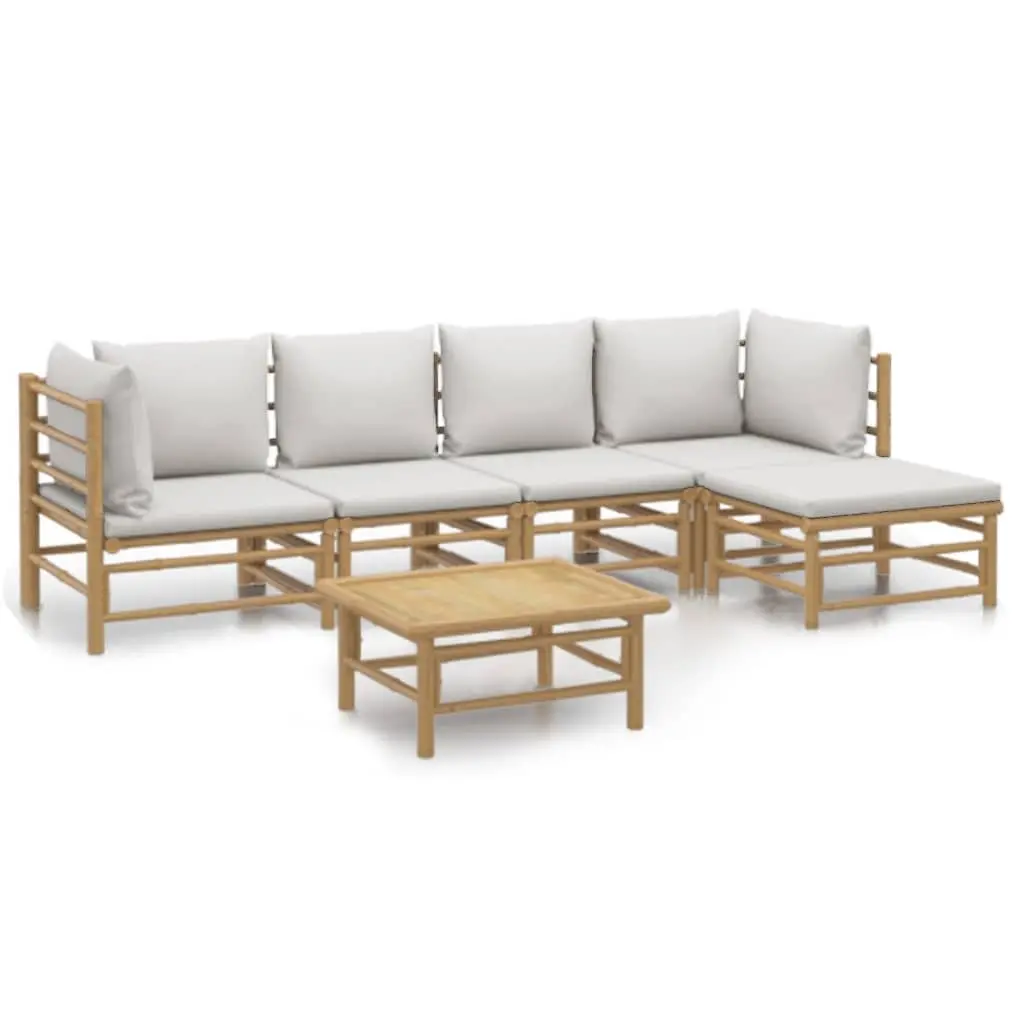 Garden Lounge Set Brown 6 Piece Bamboo Outdoor Furniture Modular with Cushions