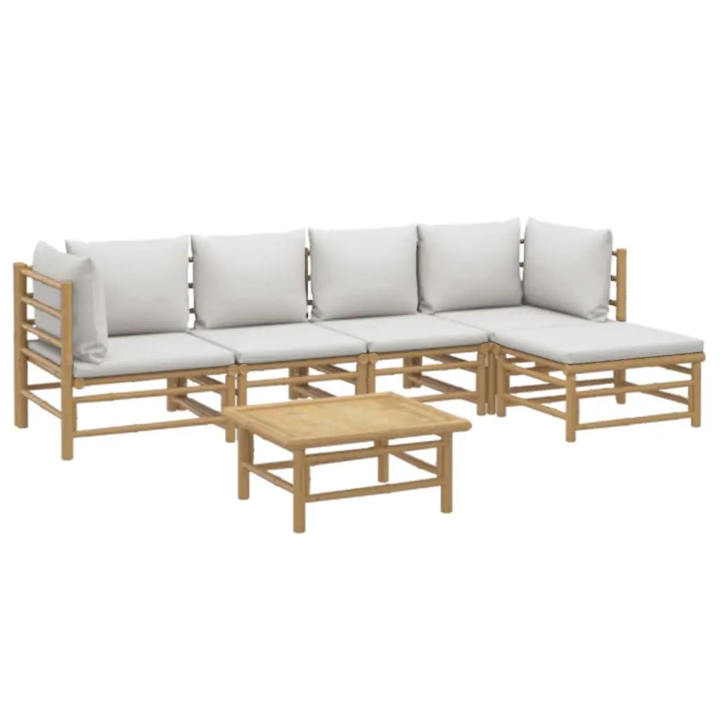 Garden Lounge Set Brown 6 Piece Bamboo Outdoor Furniture Modular with Cushions