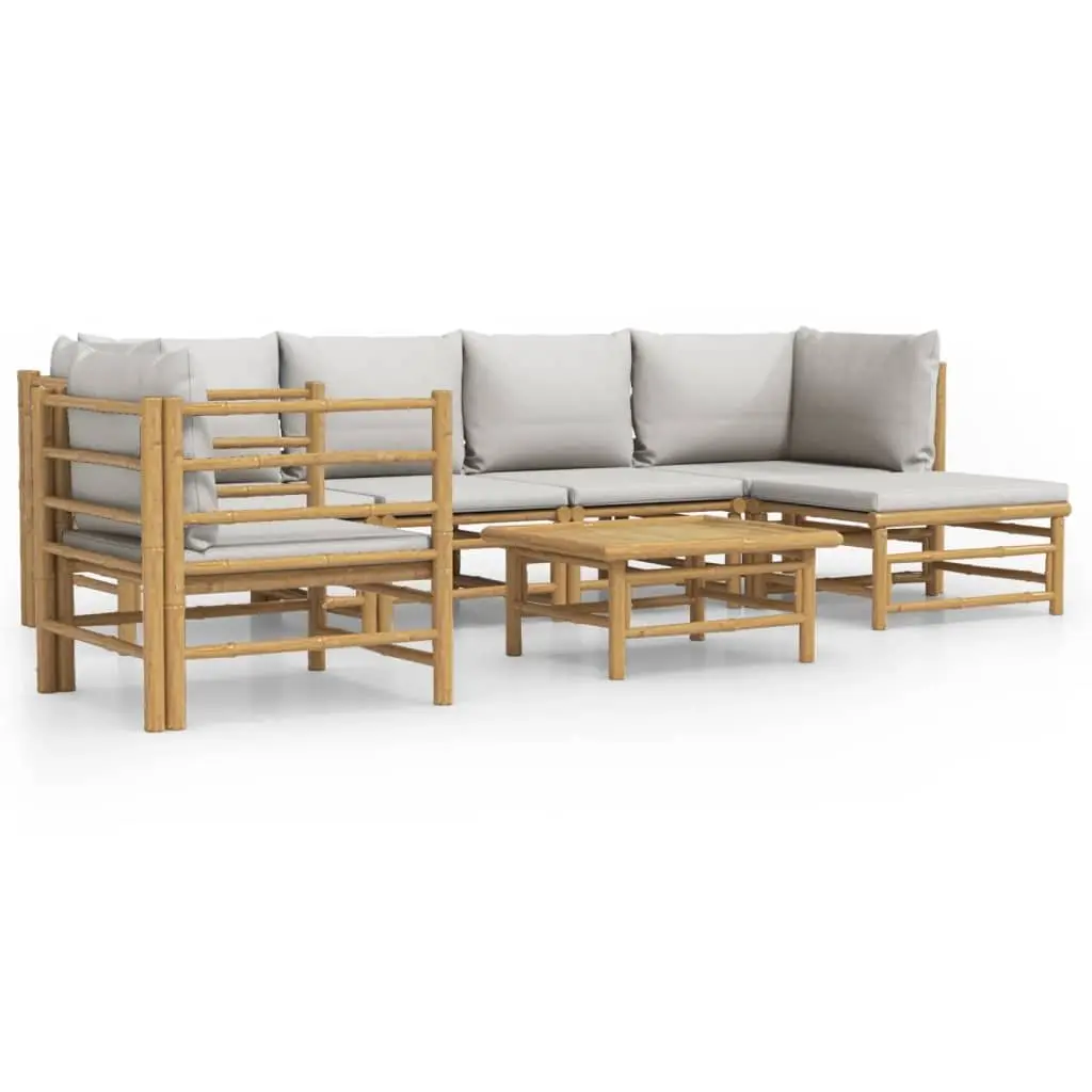 7 Piece Bamboo Garden Lounge Set Outdoor Furniture with Light Grey Cushions