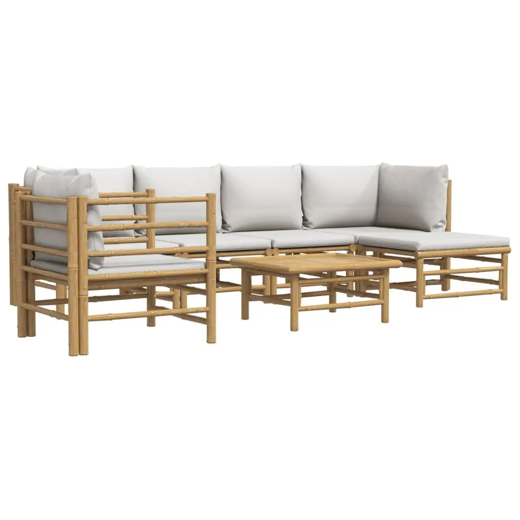 7 Piece Bamboo Garden Lounge Set Outdoor Furniture with Light Grey Cushions