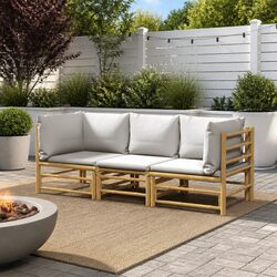 3 Piece Garden Lounge Set Bamboo Outdoor Furniture with Light Grey Cushions