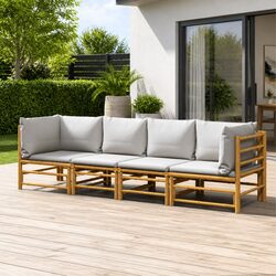 4 Piece Garden Lounge Set Outdoor Furniture Bamboo Sectional Sofa with Cushions