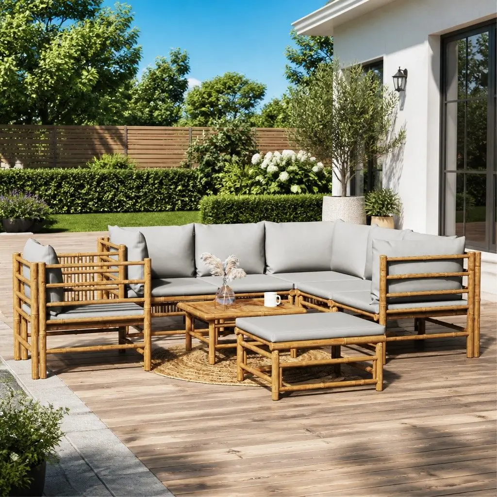 Garden Lounge Set 8 Piece Bamboo Outdoor Furniture with Cushions Brown