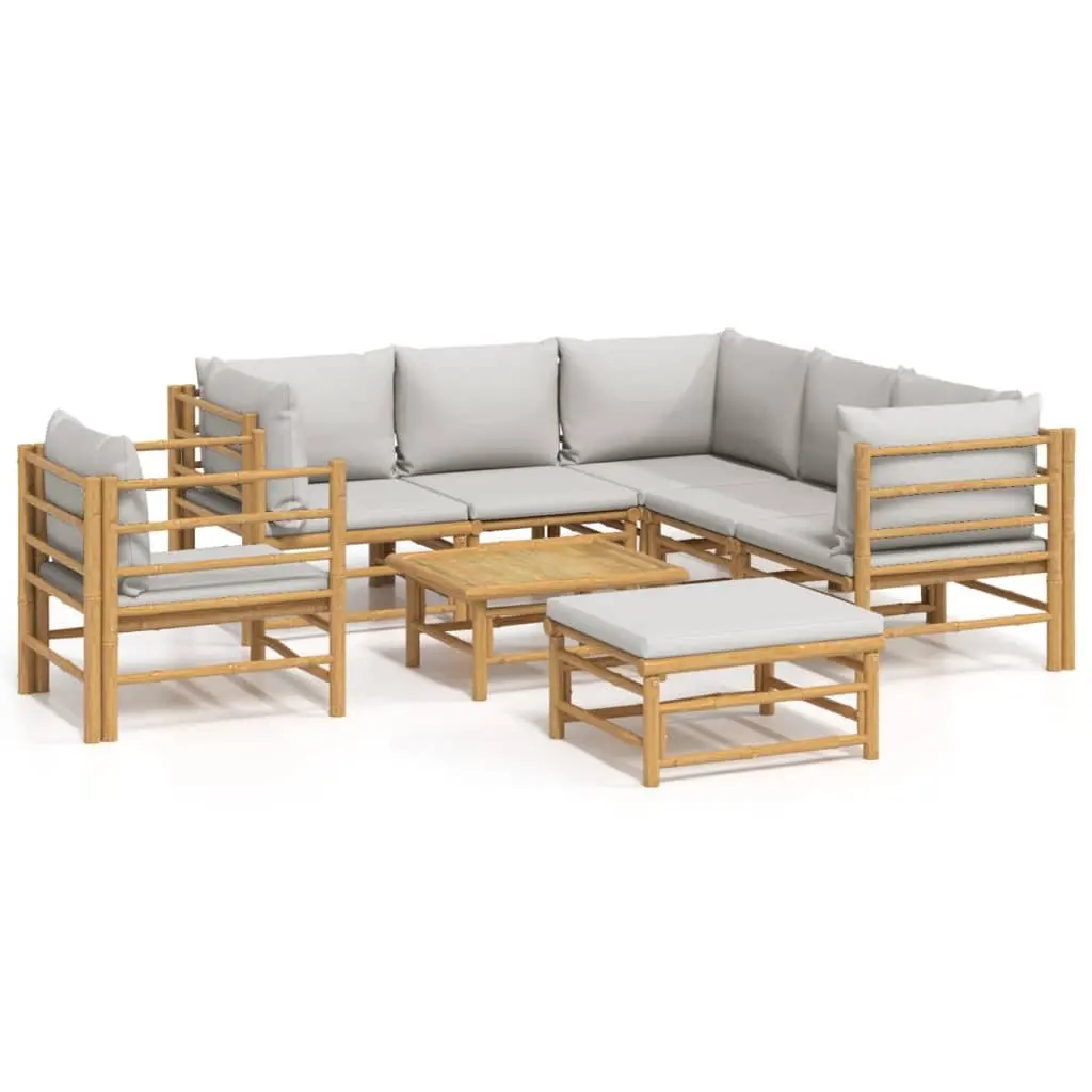 Garden Lounge Set 8 Piece Bamboo Outdoor Furniture with Cushions Brown