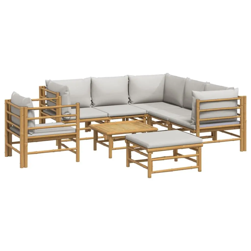 Garden Lounge Set 8 Piece Bamboo Outdoor Furniture with Cushions Brown