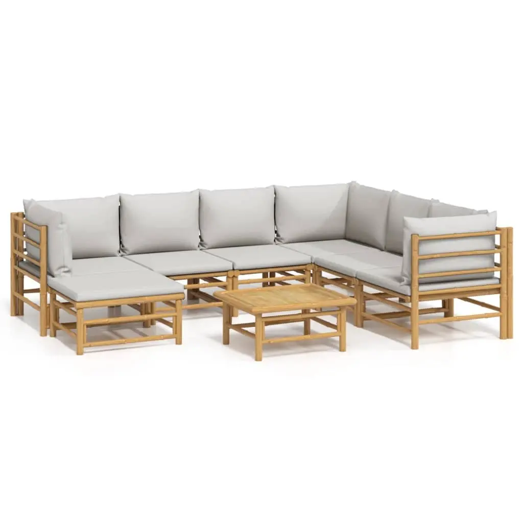 Garden Lounge Set Brown 8 Piece Modular Bamboo Outdoor Furniture with Cushions