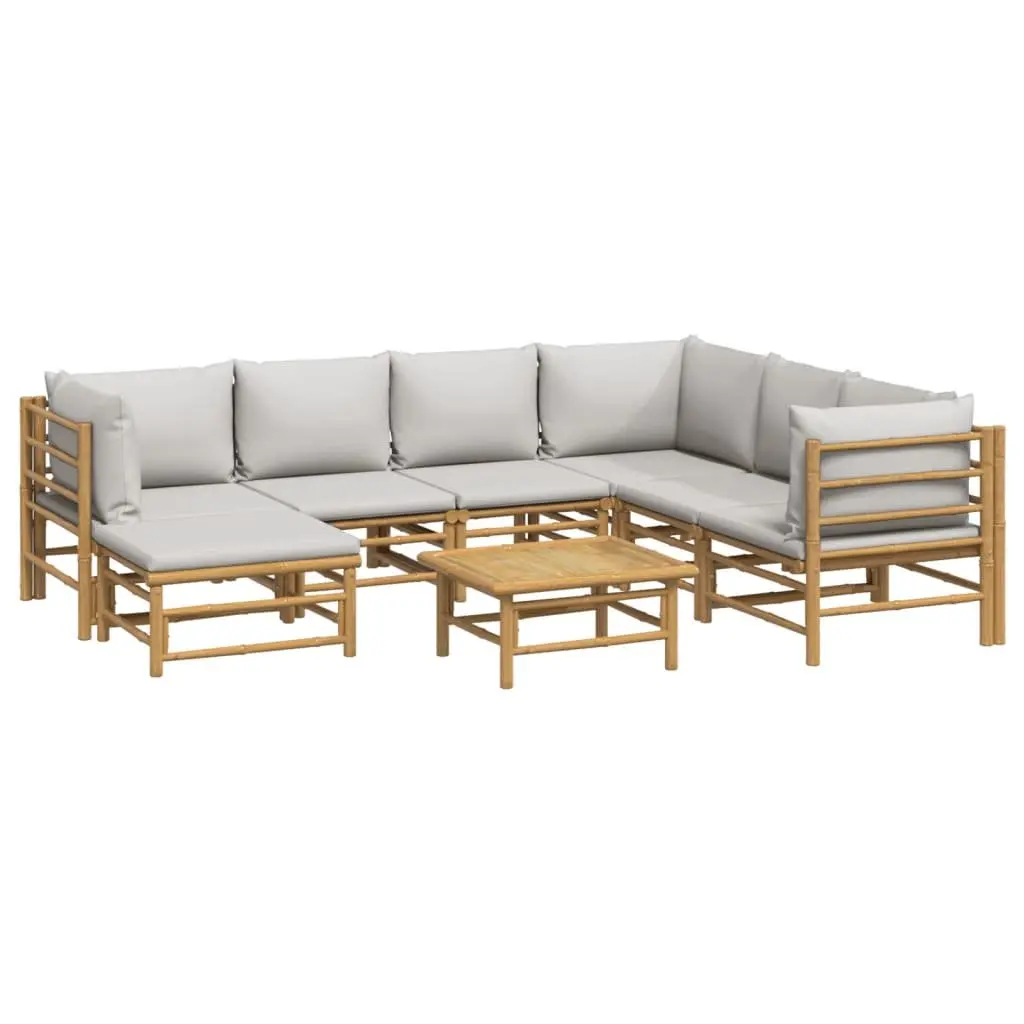 Garden Lounge Set Brown 8 Piece Modular Bamboo Outdoor Furniture with Cushions
