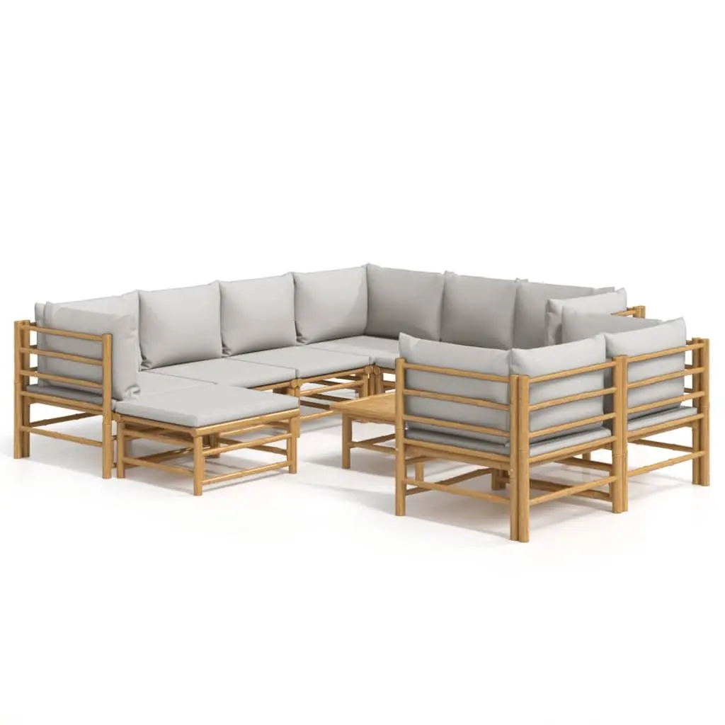 Garden Lounge Set Brown 10 Piece Bamboo Outdoor Furniture with Cushions