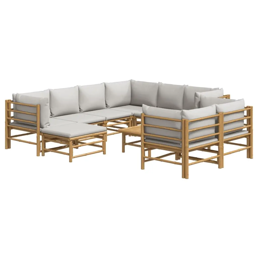 Garden Lounge Set Brown 10 Piece Bamboo Outdoor Furniture with Cushions
