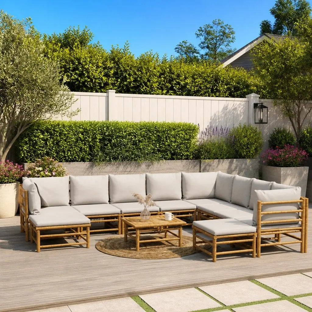 Garden Lounge Set 11 Piece Bamboo Outdoor Furniture with Cushions Brown
