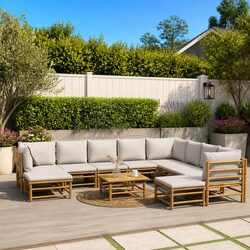 Compact 11-Piece Bamboo Lounge Set for Your Patio