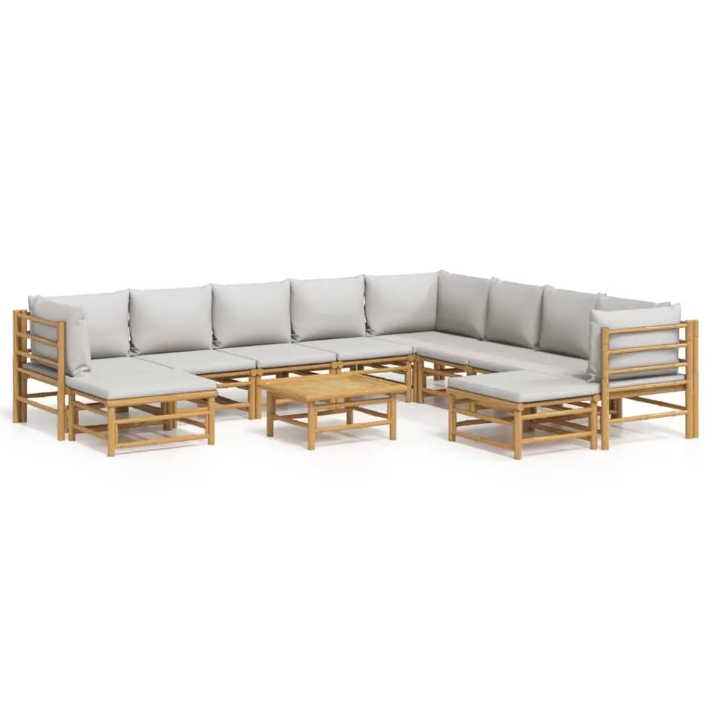 Garden Lounge Set 11 Piece Bamboo Outdoor Furniture with Cushions Brown