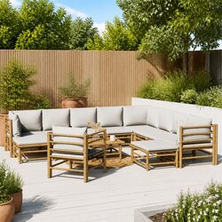 Bamboo Garden Lounge Set 12 Piece Outdoor Furniture with Cushions Brown