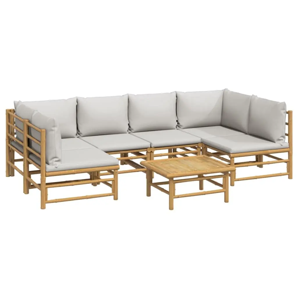 7 Piece Bamboo Garden Lounge Set Outdoor Furniture with Light Grey Cushions